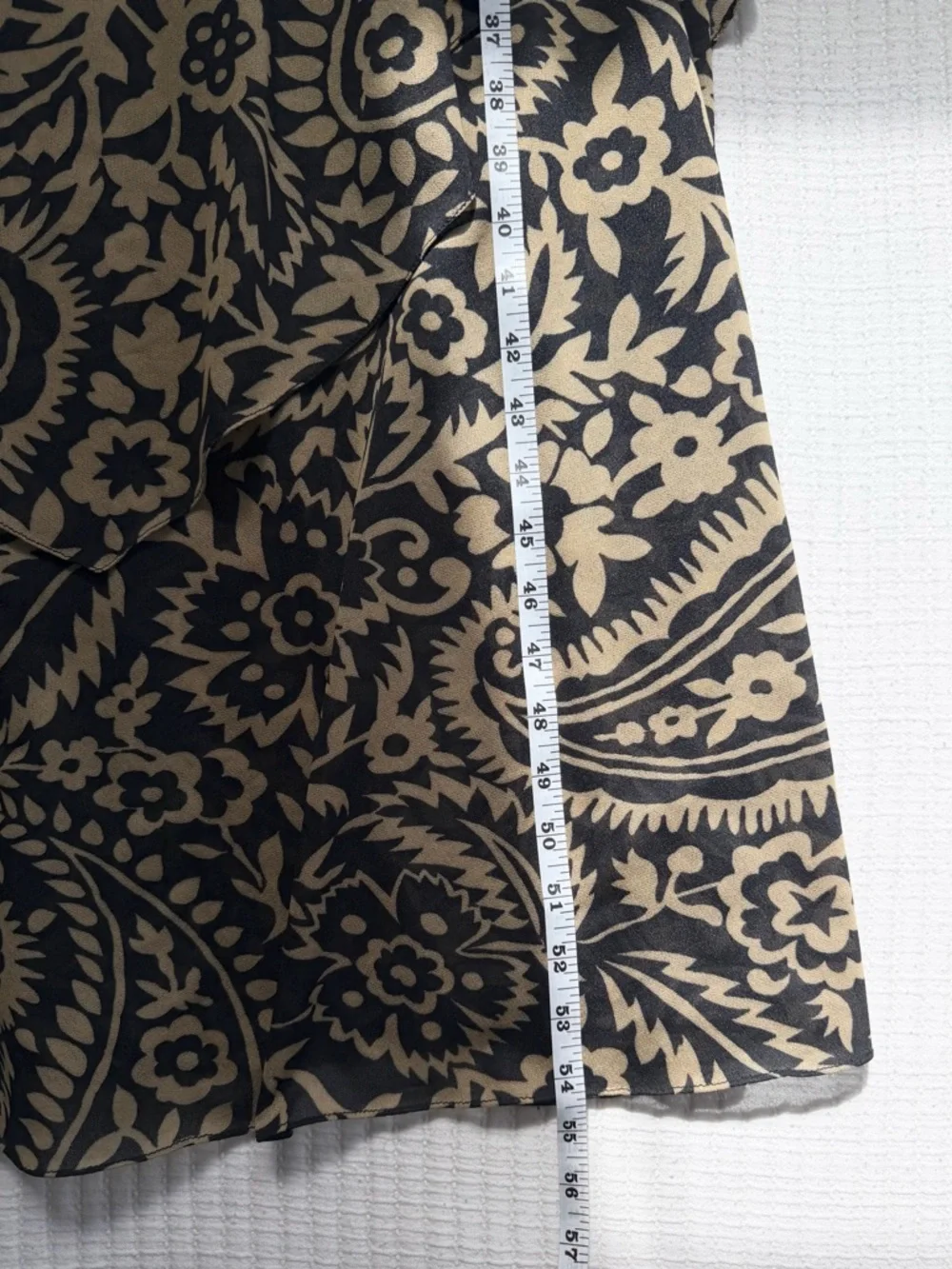 70’s Vintage Black & Tan Printed Tiered Maxi Handkerchief Dress with Tie Straps - Picture 5 of 6